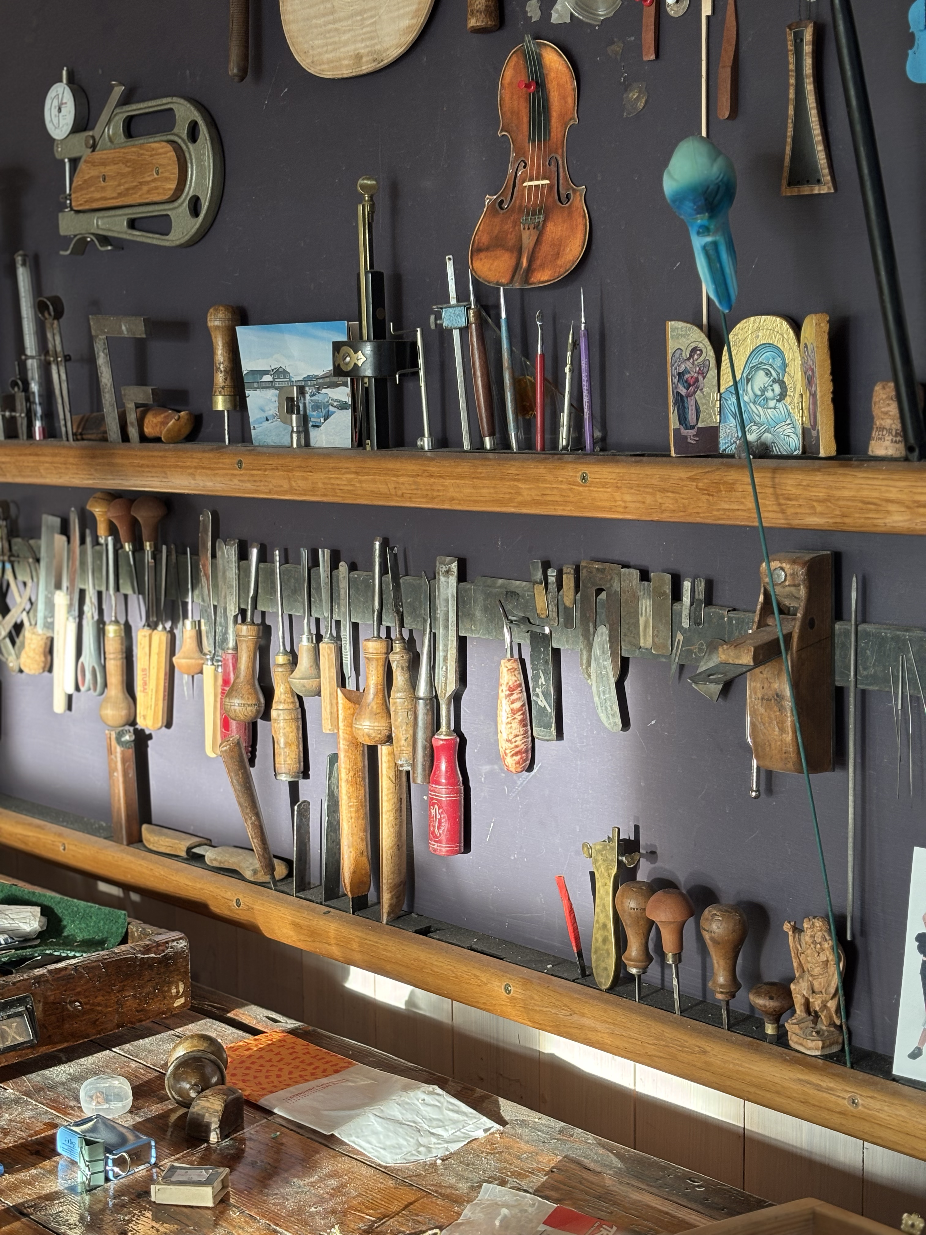 Hand tools laid out on the bench
